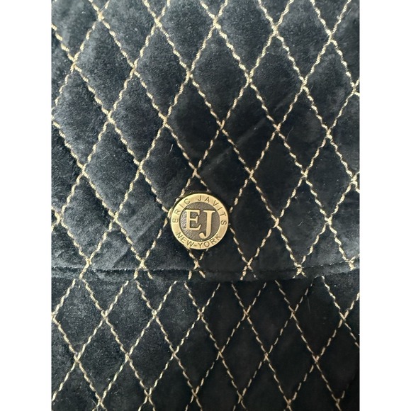 Eric Javits Quilted Black Velvet Tote Shoulder Bag Gold Stitching NYC - Picture 2 of 6